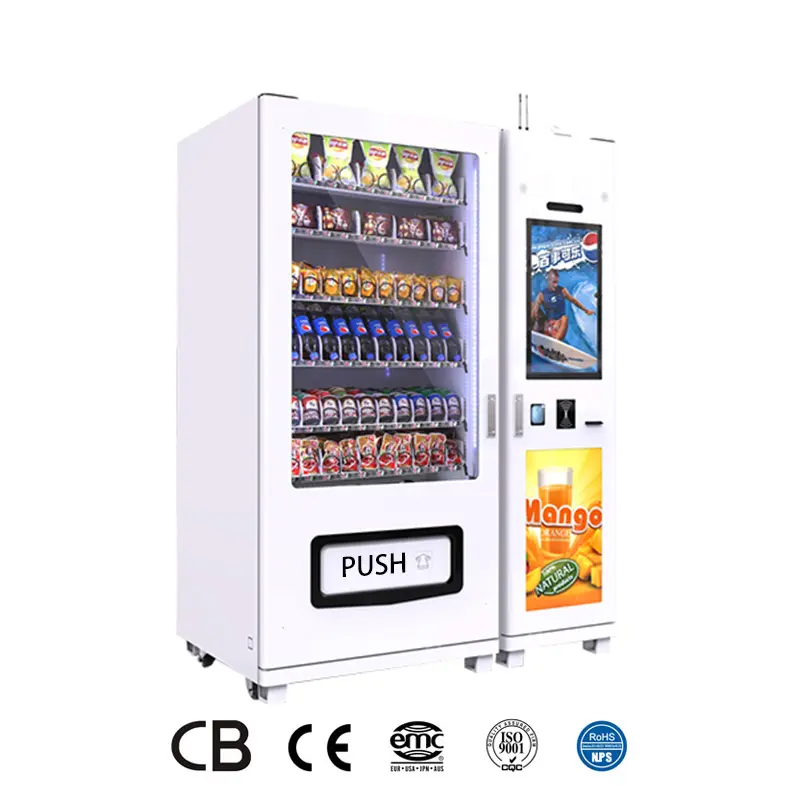 Máy bán hàng tự động với màn hình cảm ứng và thanh toán dùng tiền mặt hoặc quét mã QR