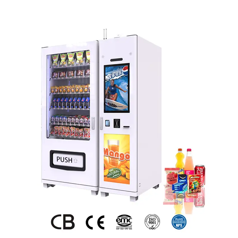 Máy bán hàng tự động với màn hình cảm ứng và thanh toán dùng tiền mặt hoặc quét mã QR