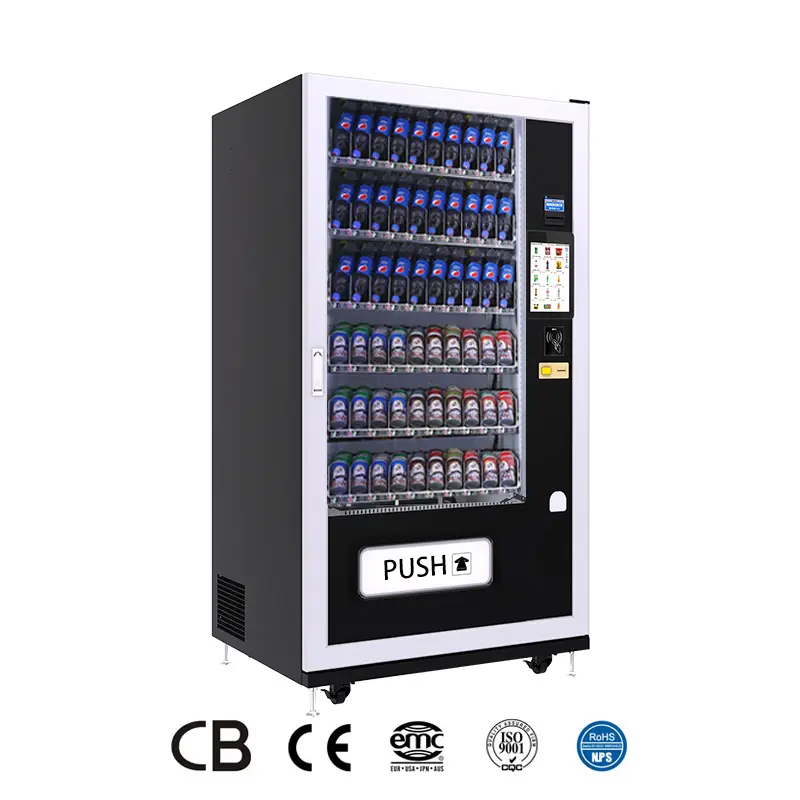 Máy bán hàng tự động với màn hình cảm ứng và thanh toán dùng tiền mặt hoặc quét mã QR