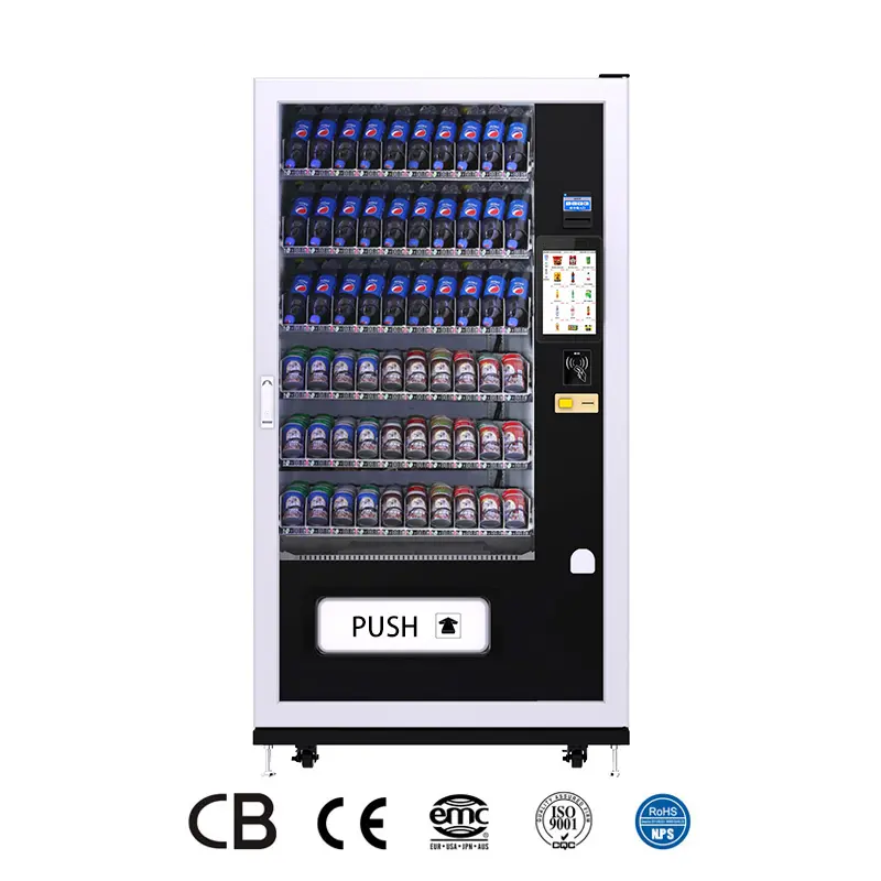 Máy bán hàng tự động với màn hình cảm ứng và thanh toán dùng tiền mặt hoặc quét mã QR